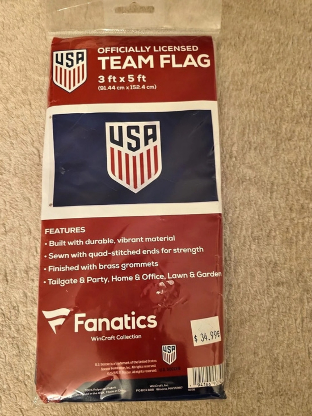 Fanatics WinCraft USA Soccer 3 ft x 5 ft Team Flag Team Flag 3 ft x 5 ft Blue &